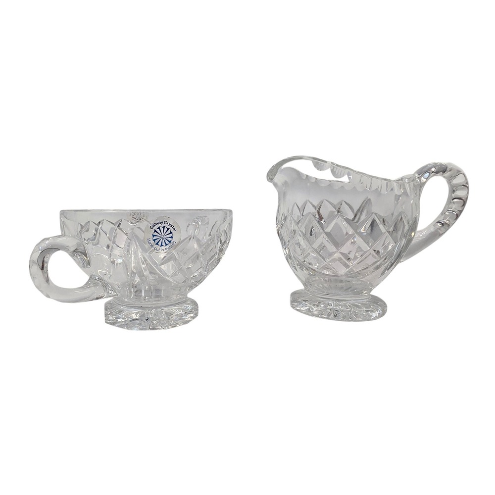 Galway Crystal Cream and Sugar Set Hand Cut Irish Lead Crystal Diamond Pattern